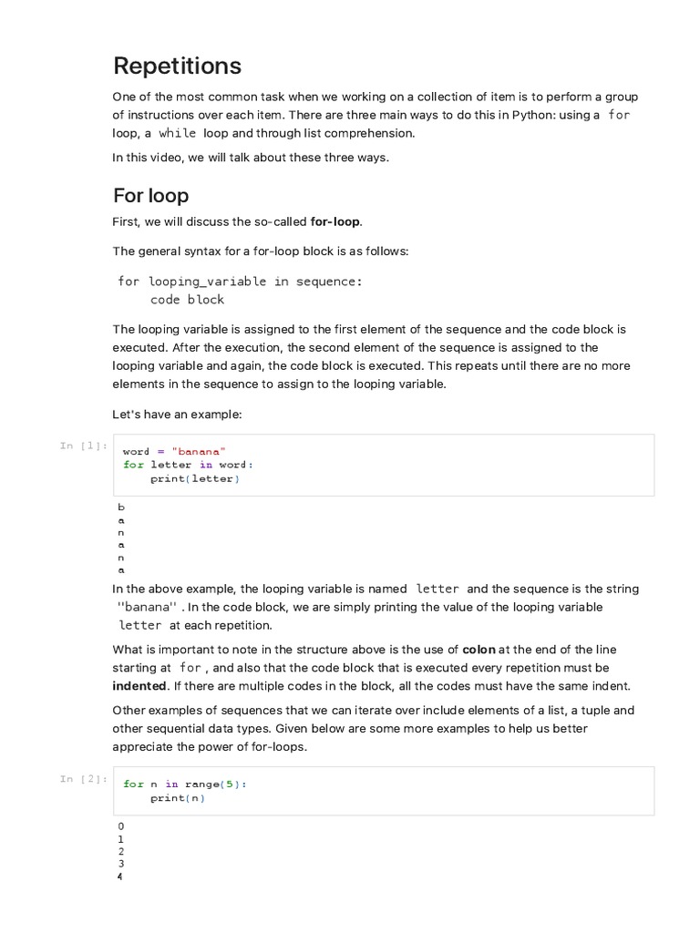 Python Basics 02 - Repetitions 2 | PDF