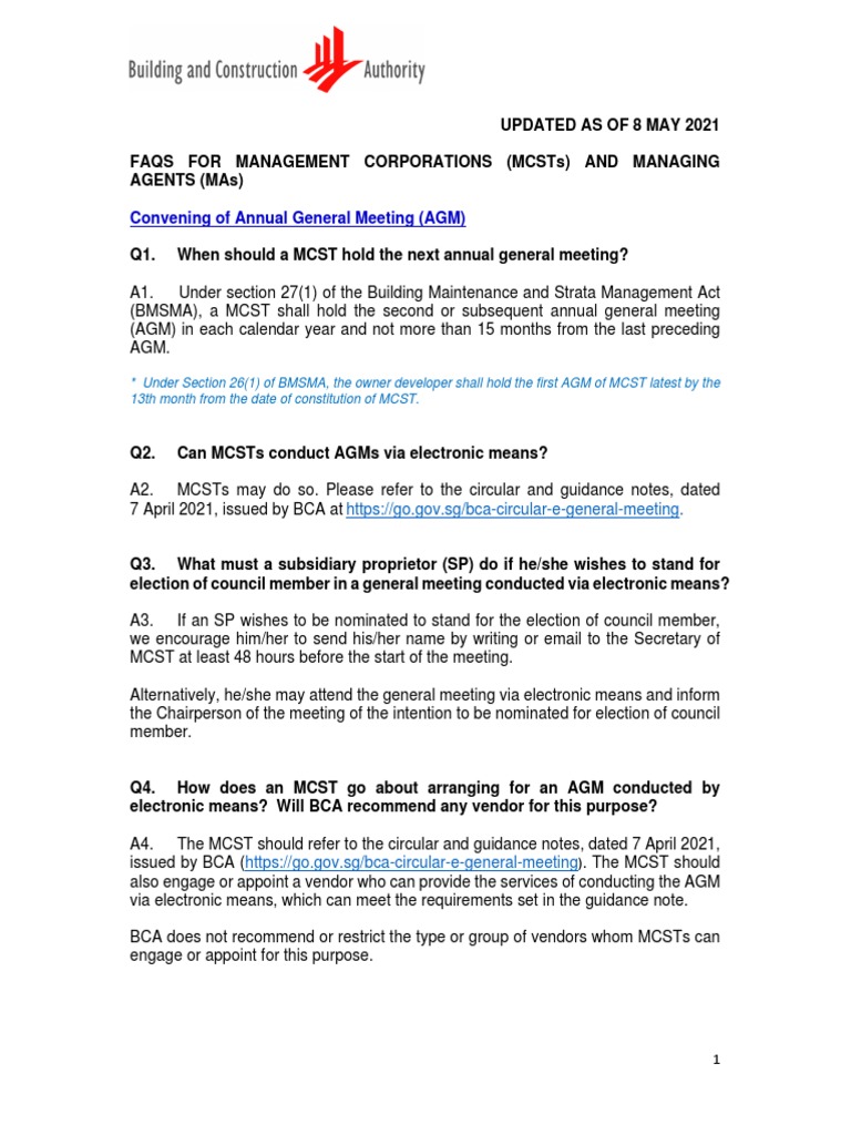 MCST AGM Guidelines and Procedures | PDF | Swimming Pool | Regulatory ...