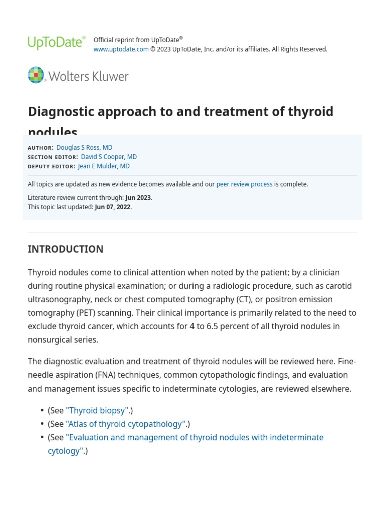 Diagnostic Approach To and Treatment of Thyroid Nodules - UpToDate | PDF