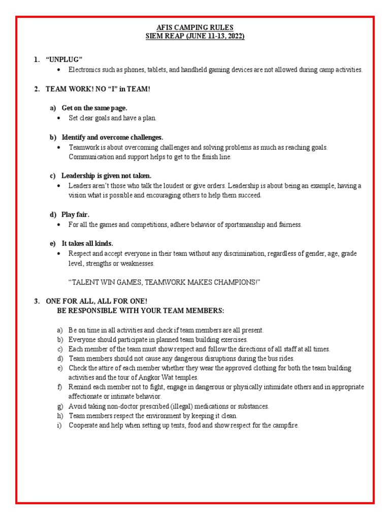 Afis Camping Rules PDF