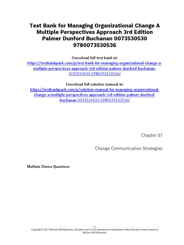 Managing Organizational Change A Multiple Perspectives Approach 3rd ...