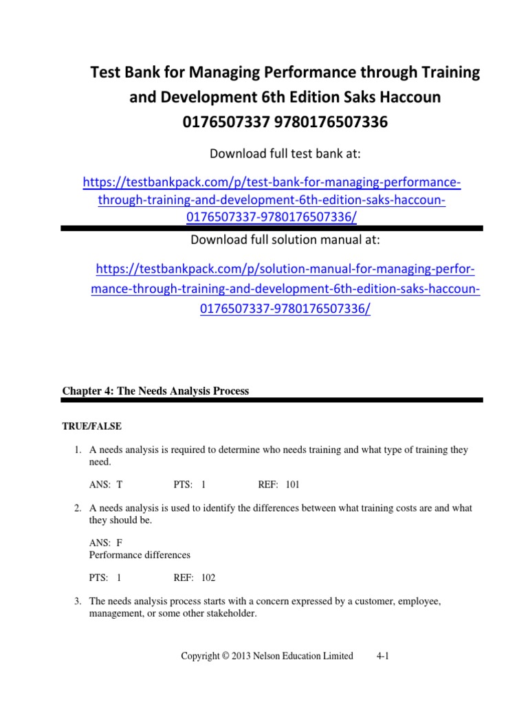 Managing Performance Through Training and Development 6th Edition Saks ...