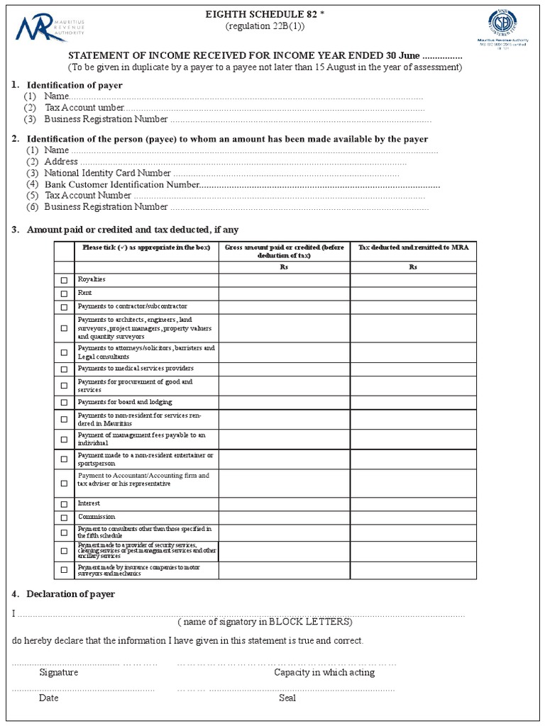 Eighth Schedule Income Statement Template | PDF | Payments | Taxes