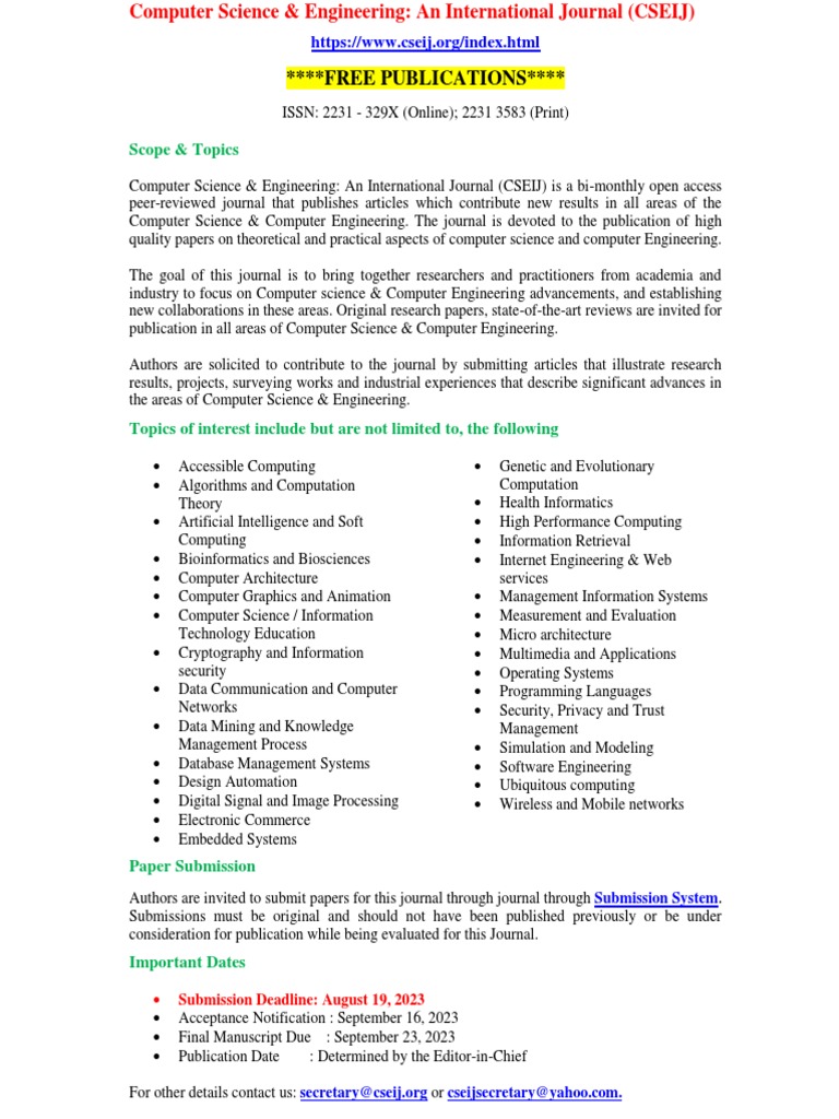 CSEIJ: Open Access Computer Science Journal | PDF | Academic Journal ...