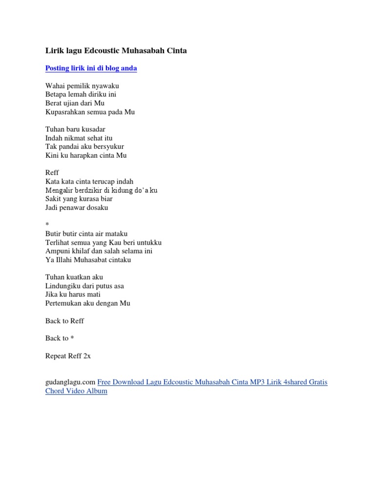 Lirik Lagu Edcoustic Muhasabah Cinta Pdf