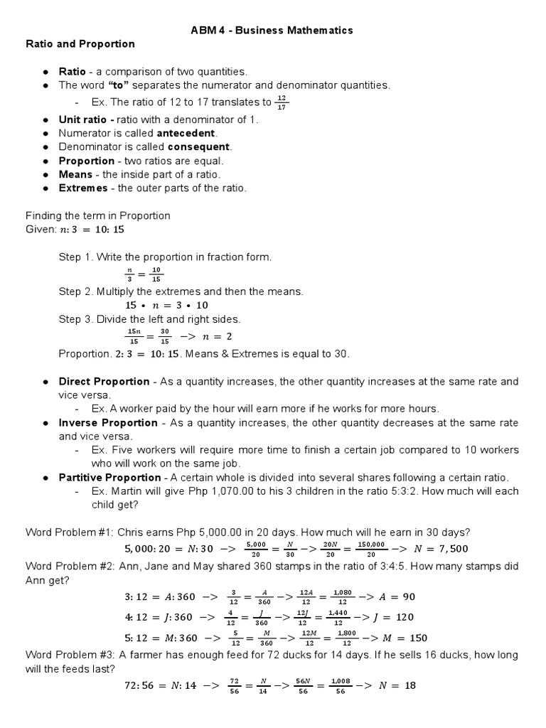 Business Math: Ratios & Proportions | PDF | Teaching Methods & Materials