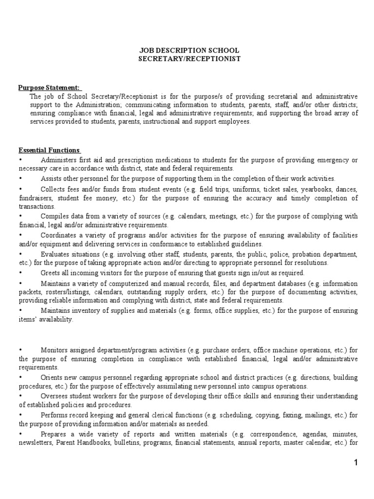 Job Description Secretary Download Free PDF Information Secretary