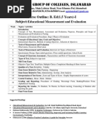 Course Outlines B.Ed (1.5 Years) - I