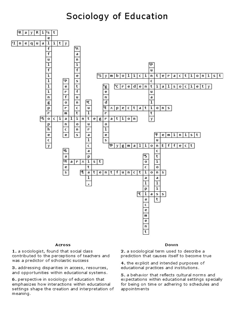 Sociology of Education Crossword Labs Answer PDF Sociology