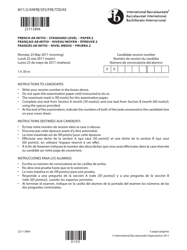 French Ab Initio Paper 2 SL | PDF