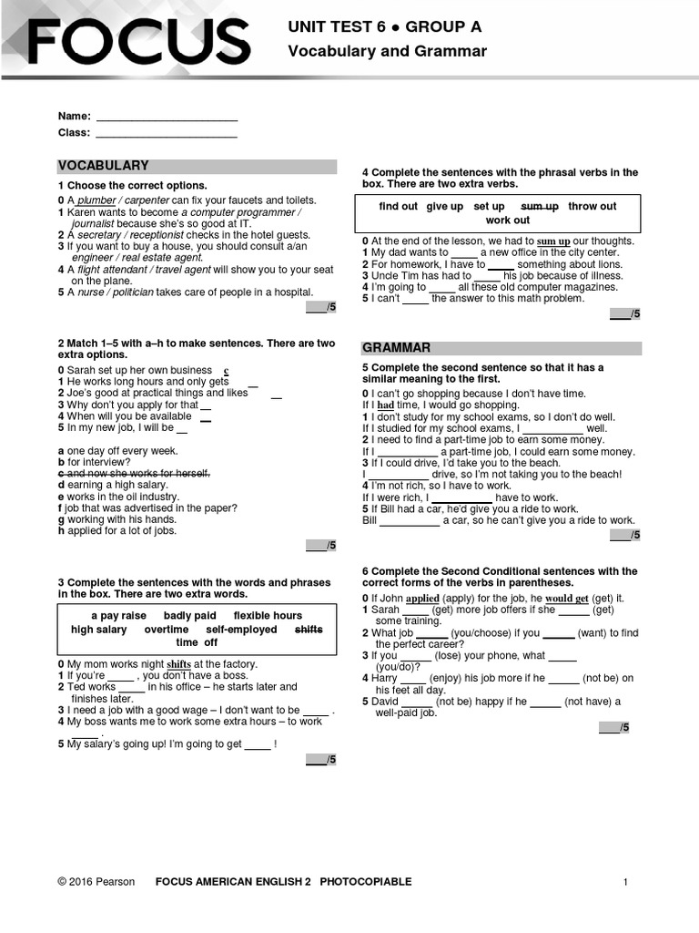 Steps Forward 2 Unit 2 Test FOCUS-2-Unit-Test-for-student-1 | PDF