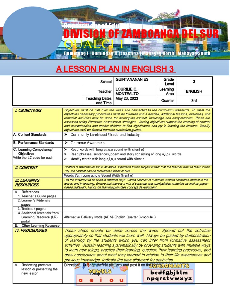 Lesson Plan For Cot in English | PDF | Learning | Teachers