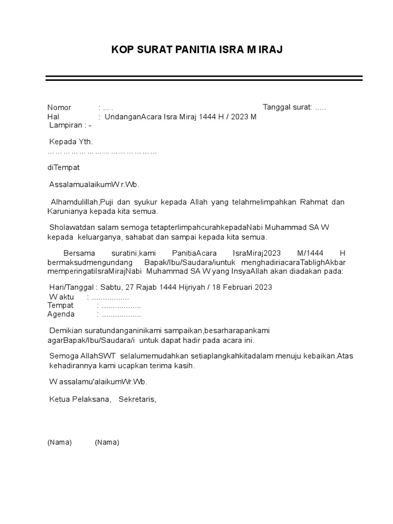 Contoh Undangan Isra Miraj 1444 2023 | PDF