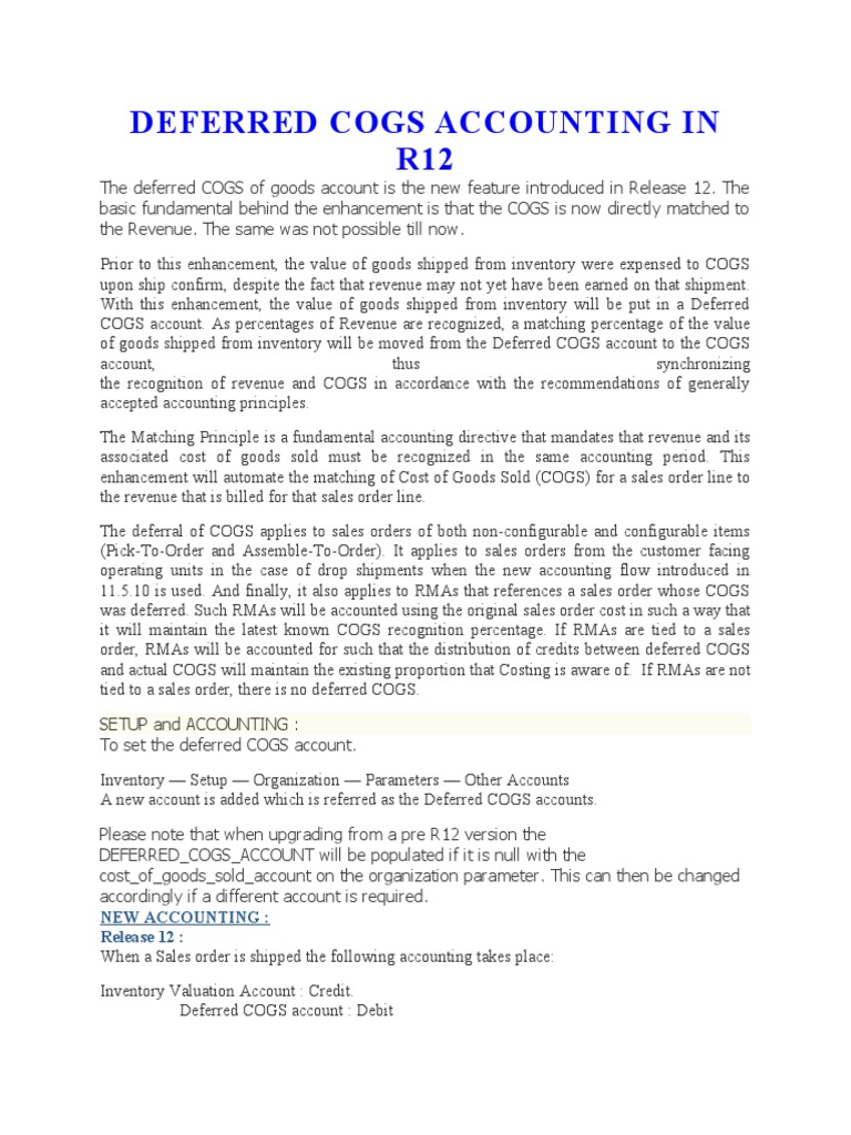 Deferred Cogs Accounting in R12 | PDF | Cost Of Goods Sold | Debits And ...