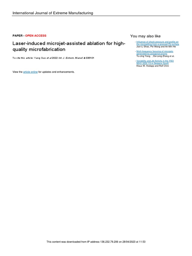 Laser Microjet for High-Quality Ablation | PDF