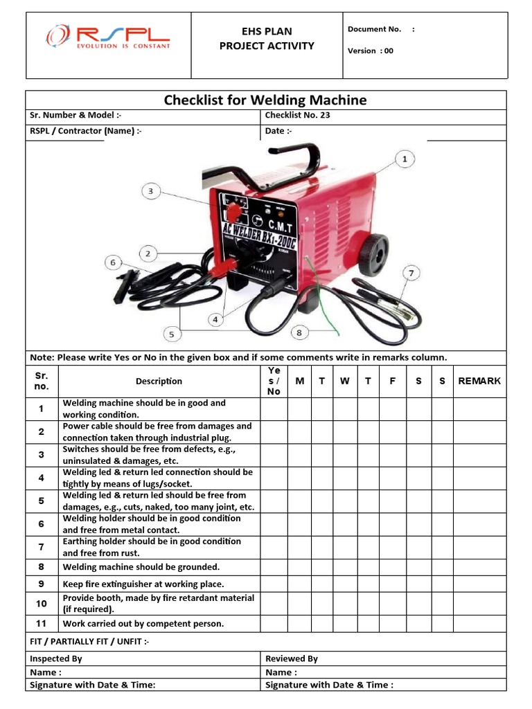 Checklist for Welding Machine PDF Equipment Mechanical Engineering