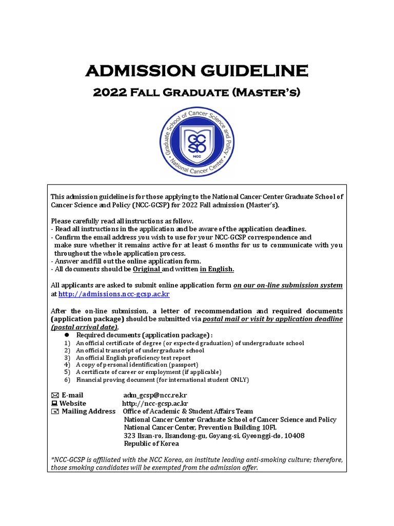 NCCGCSP Admission Guideline For 2022 Fall (Master) PDF