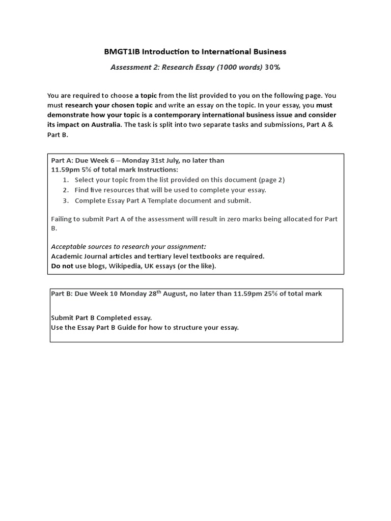 Assessment 2 Research Essay Instructions and Topics - T2 - 23 | PDF