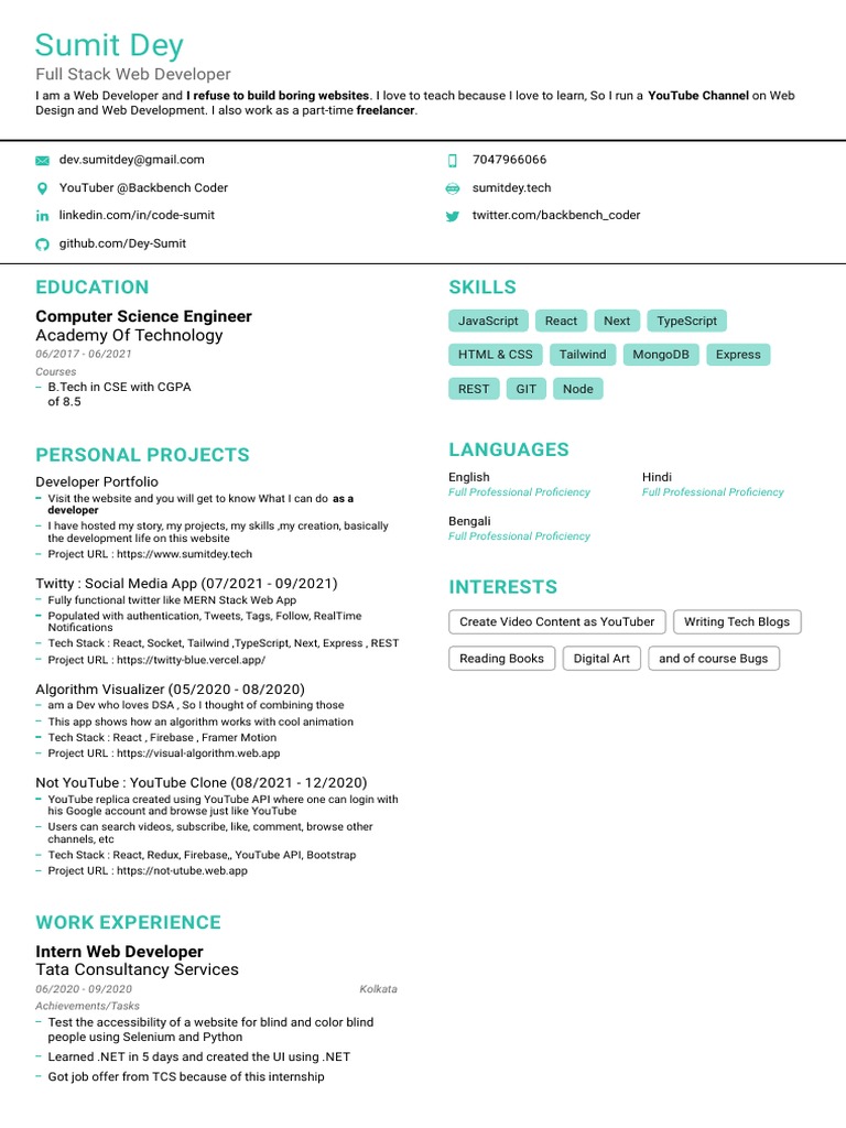 Full Stack Developer Portfolio & Projects | PDF