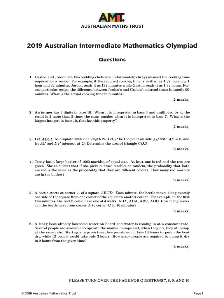 2019 Aimo Paper and Solutions W Ms | PDF