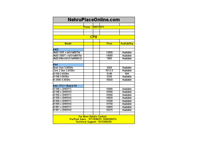 CPU Prices and Availability - July 2011 | PDF