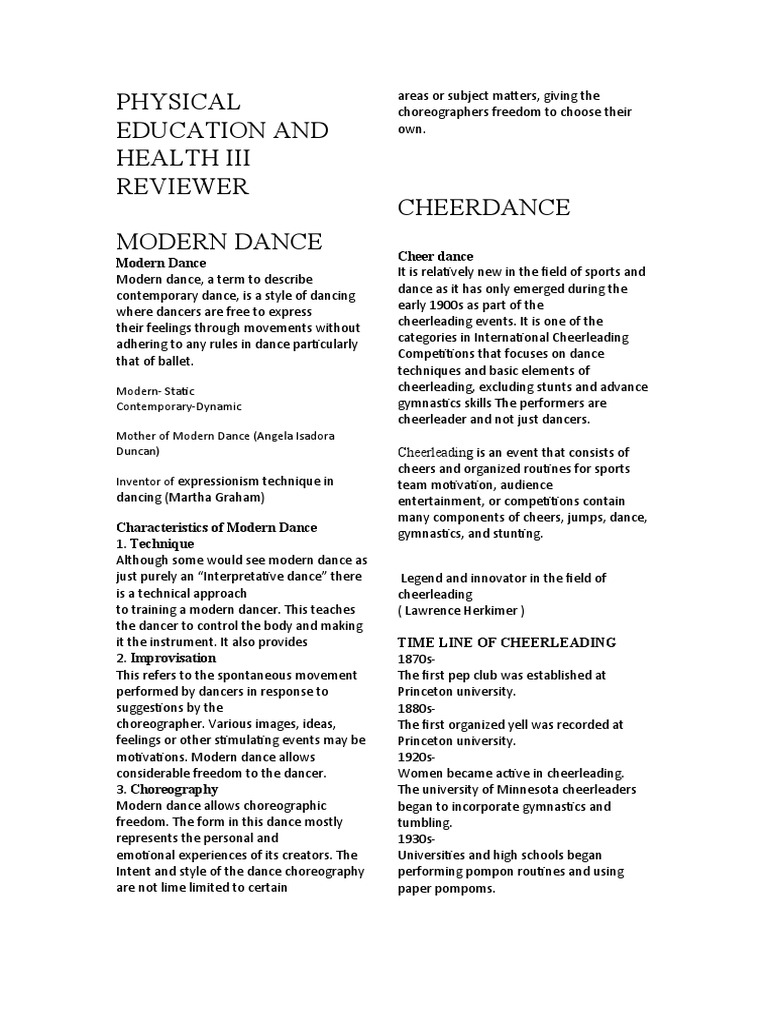 Physical Education and Health Iii Reviewer | PDF | Cheerleading | Dances