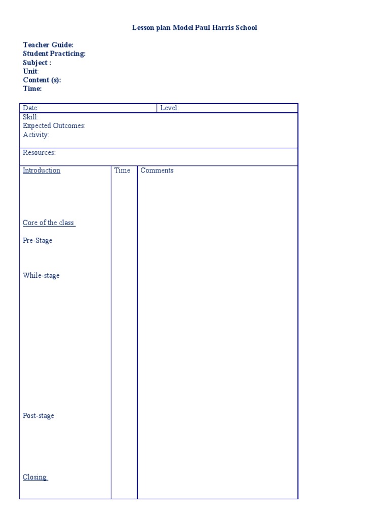 Paul Harris School Lesson Plan Guide | PDF | Career & Growth | Self ...