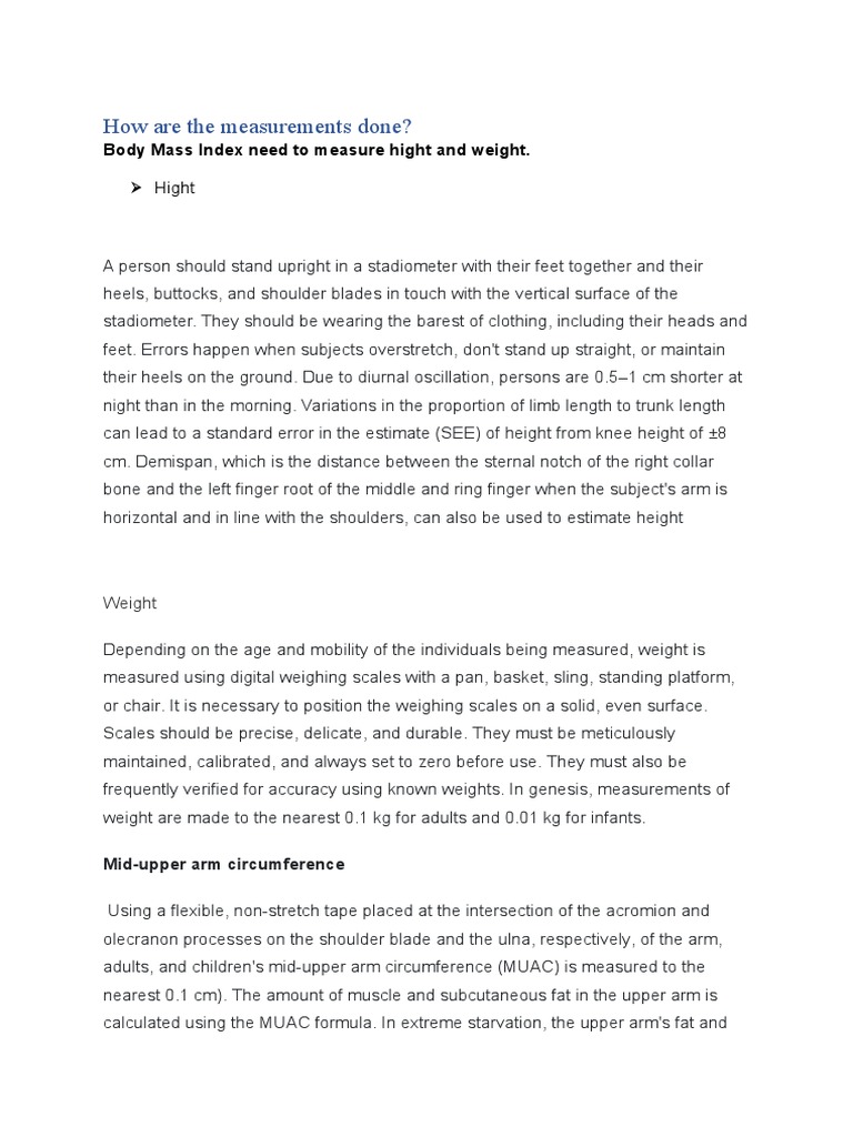 MUAC Measurement and Weight Calculation | PDF