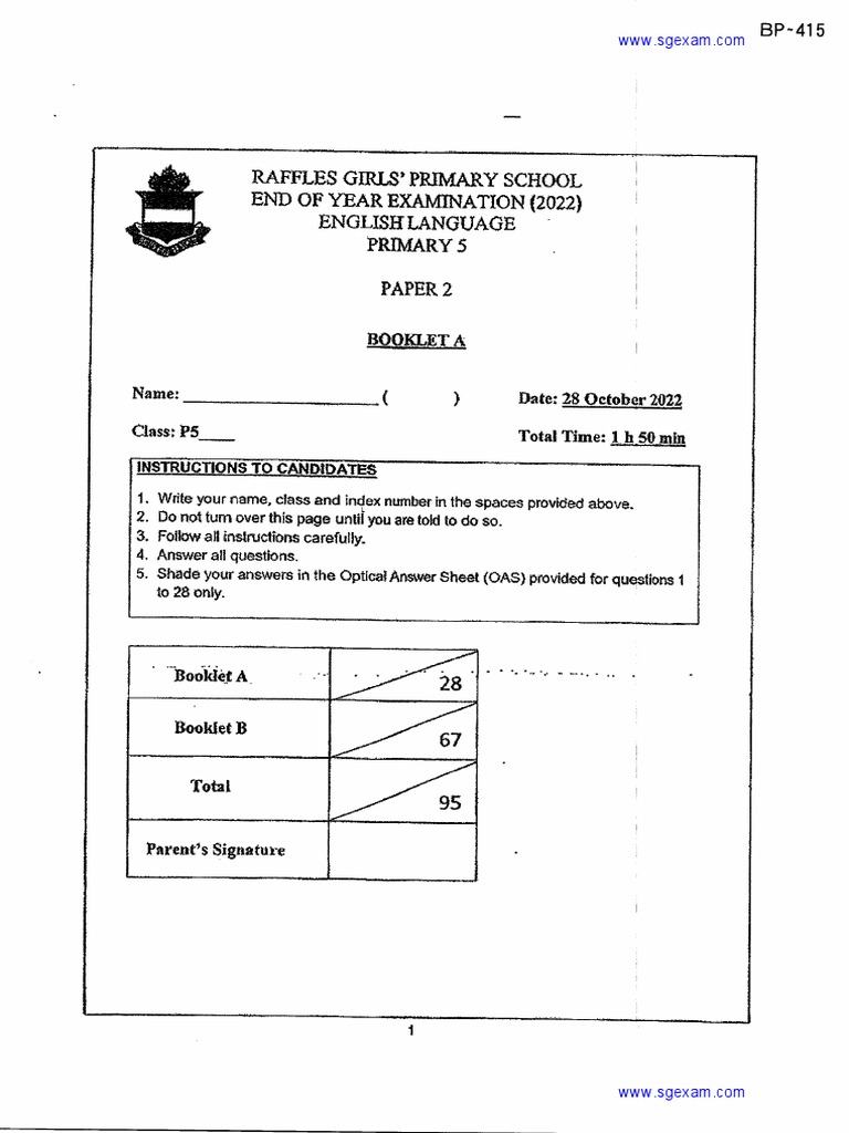 2022P5EnglishSemestral Assessment 2Raffles Girls PDF