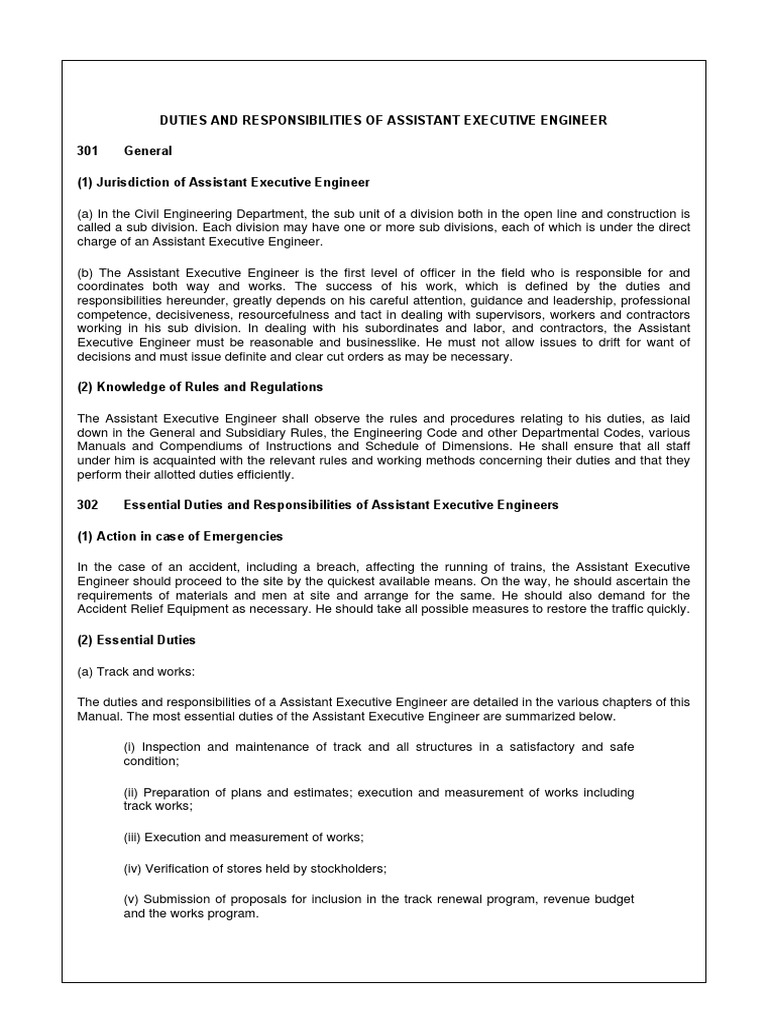 Duties of Assistant Executive Engineer | PDF | Technology & Engineering