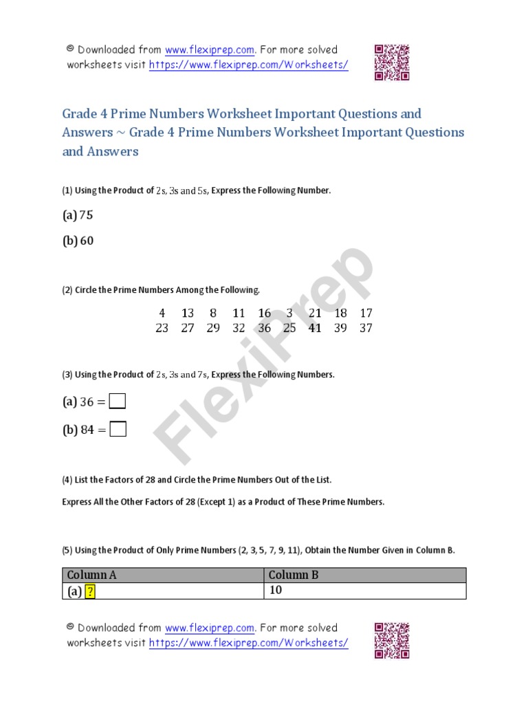 Grade 4 Prime Numbers | PDF
