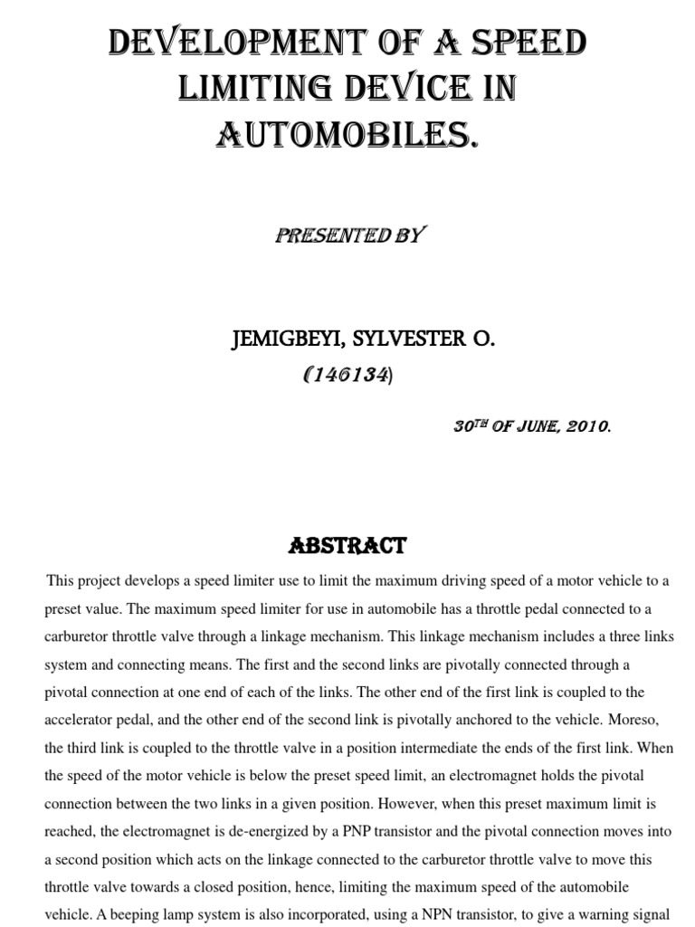 Speed Limiting Device for Automobiles | PDF