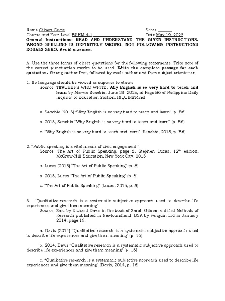 Gacis - APA and Direct Quotation | PDF