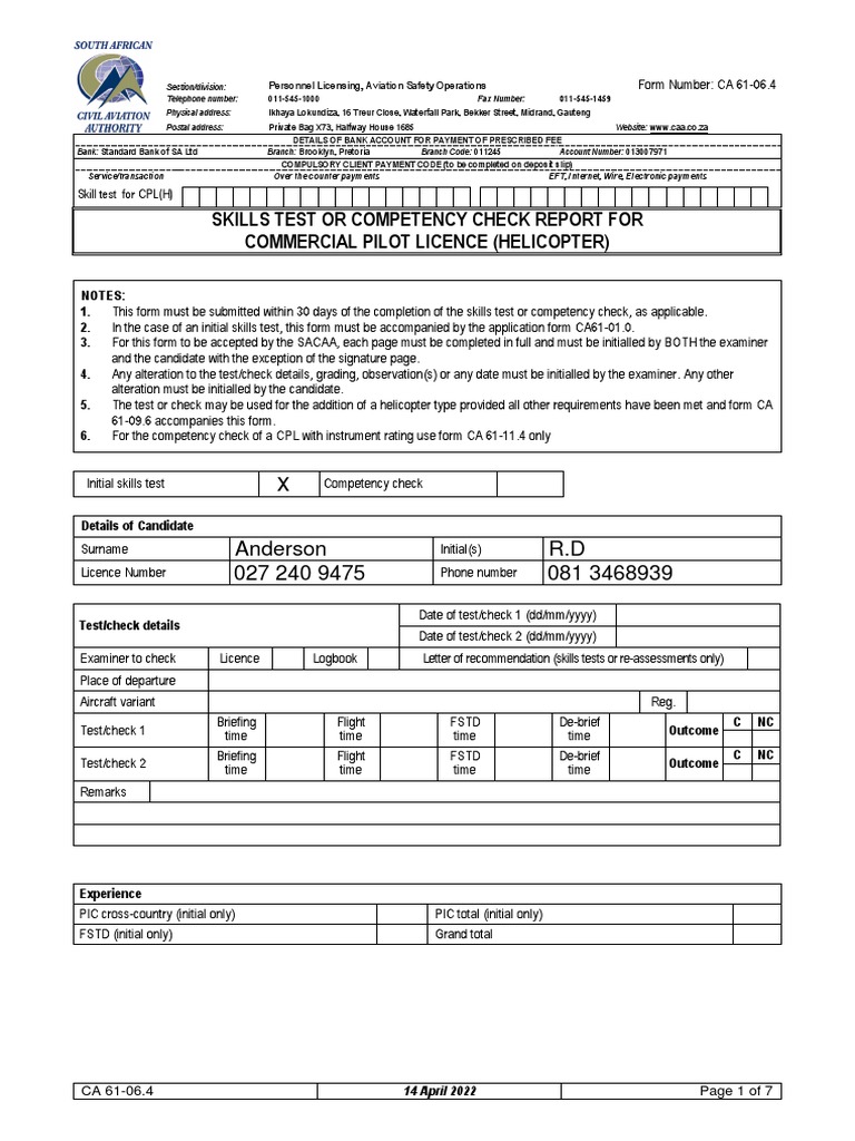 CPL(H) Skills Test Report Form | PDF | Cheque | Air Traffic Control