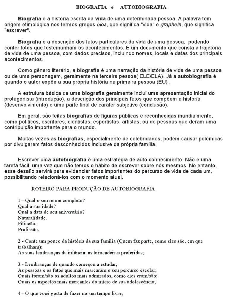 Roteiro para Produção de Autobiografia | PDF | Ciências Sociais | Autoajuda