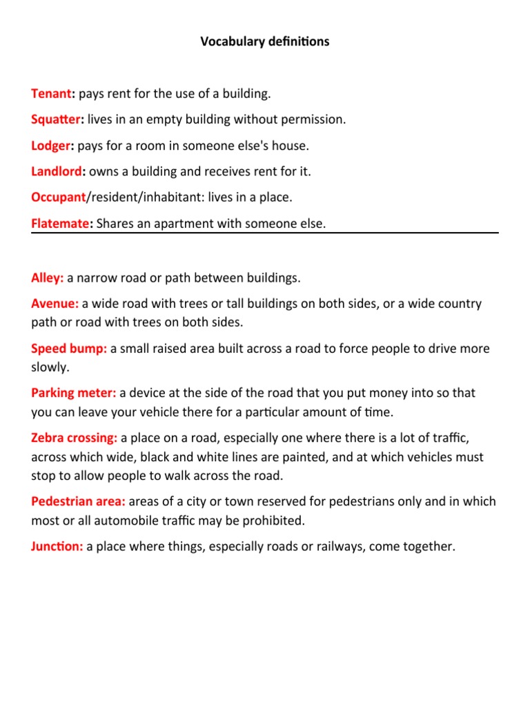 Vocabulary Definitions Week 8 | PDF