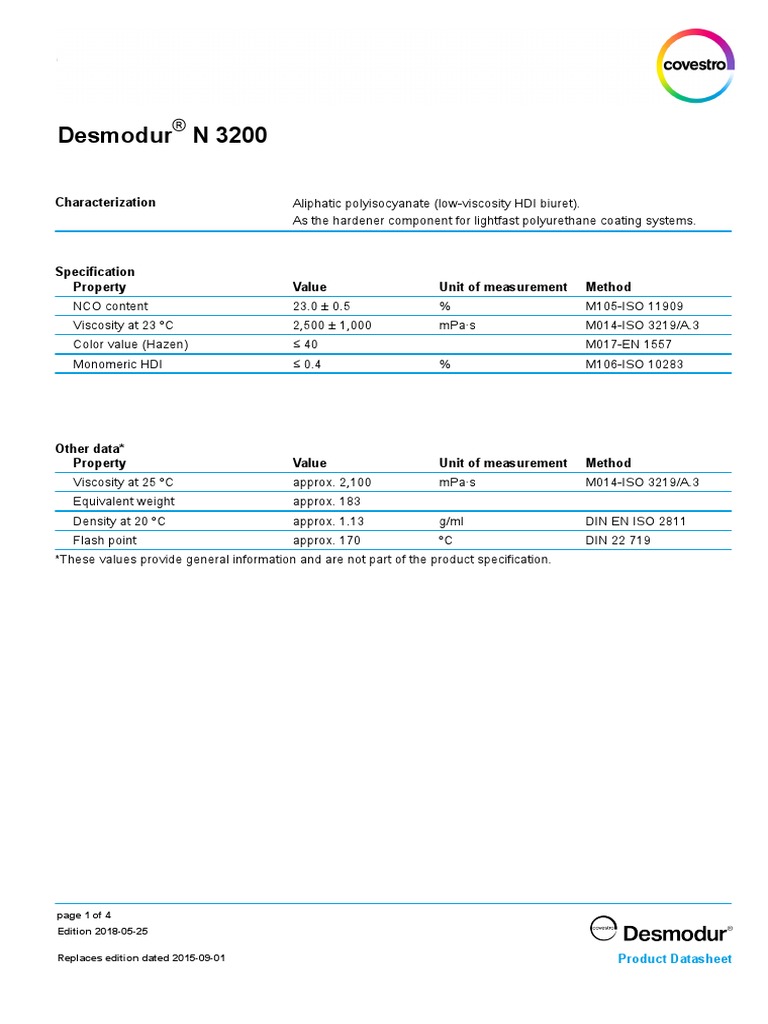 Desmodur N 3200 | PDF | Chemical Compounds | Physical Sciences