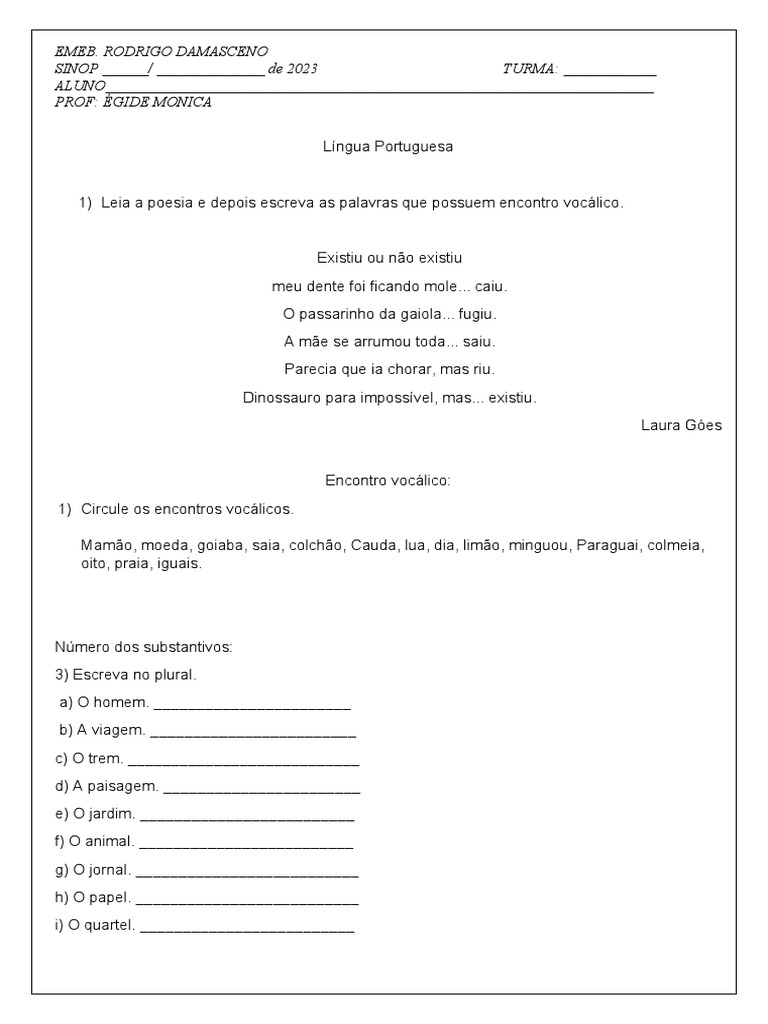 Avaliação de Portugues 3 Ano | PDF | Linguística | Famílias linguísticas