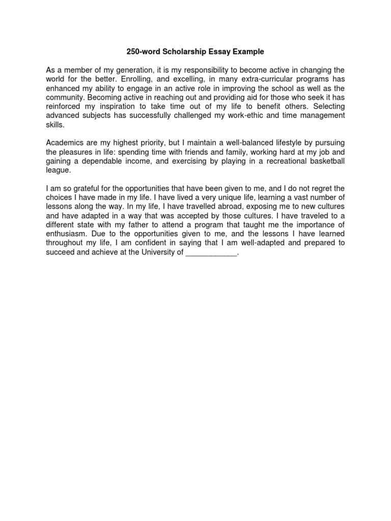 250 Word Scholarship Essay Example | PDF