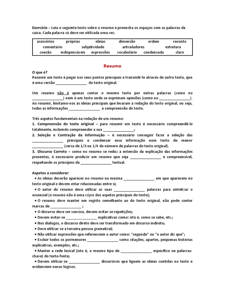 Como Fazer um Resumo Eficiente | PDF | Carreira e Crescimento | Artes ...