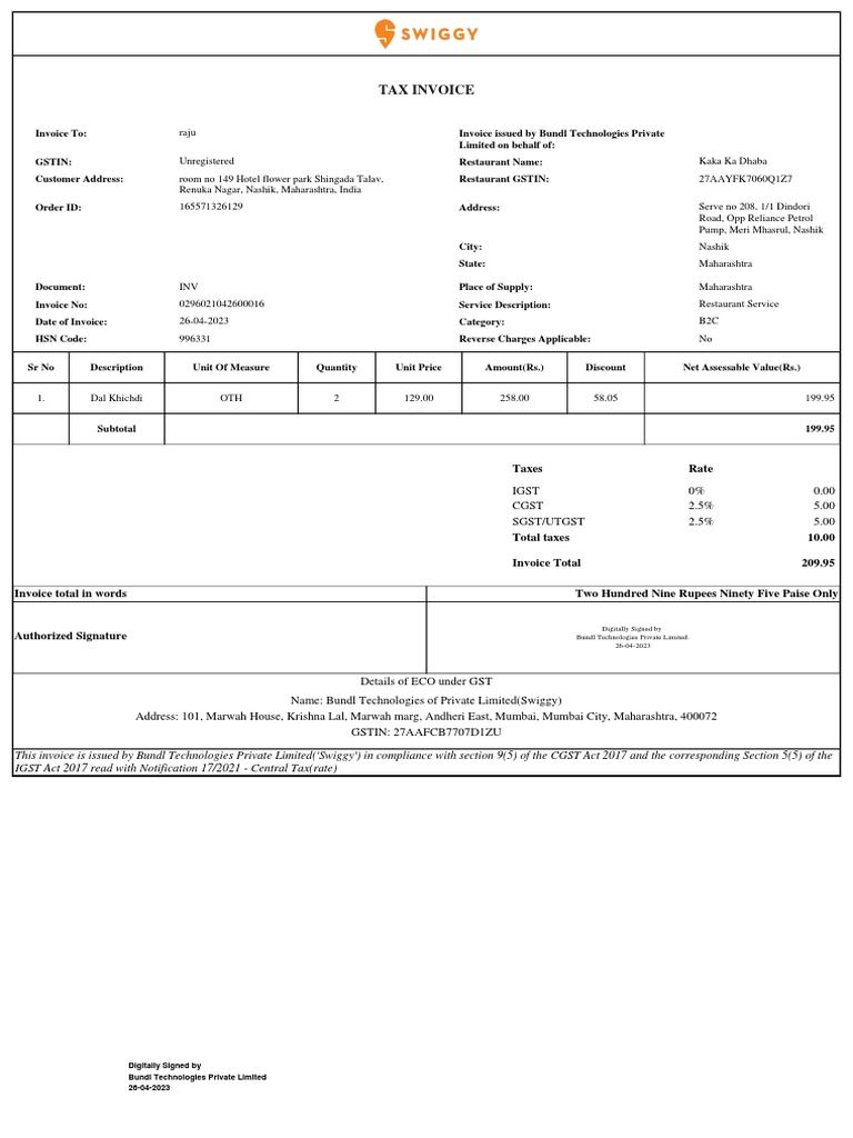 26april food bill pdf invoice taxes