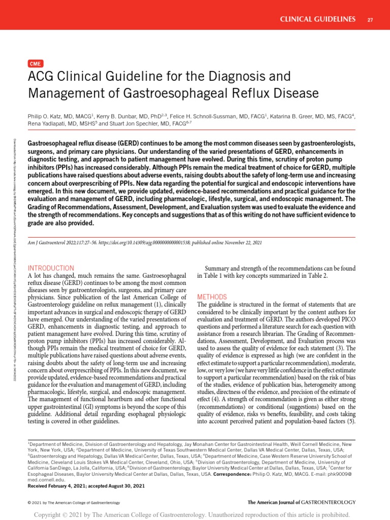 Clinical Guideline for GERD PDF Gastroesophageal Reflux Disease