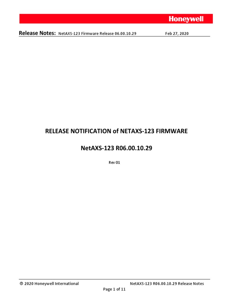 NetAXS-123 Firmware R06 00 10 29 - Release Notes | PDF