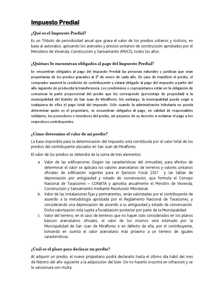 Preguntas - Frecuentes IMPUESTO PREDIAL 2023 | PDF