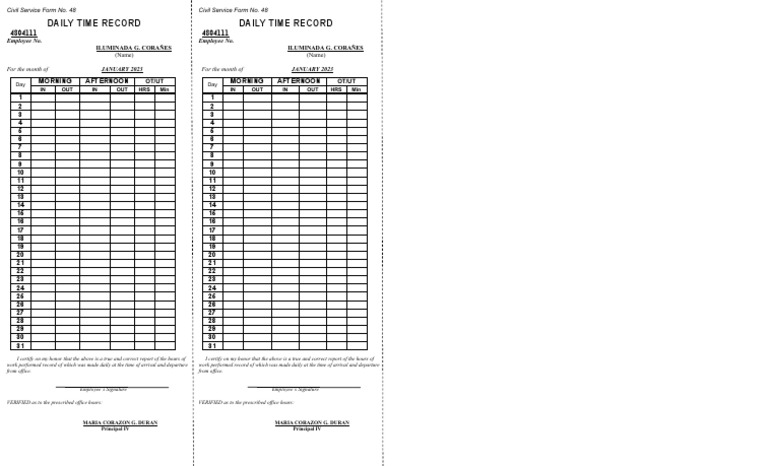 Daily Time Record for January 2023 | PDF