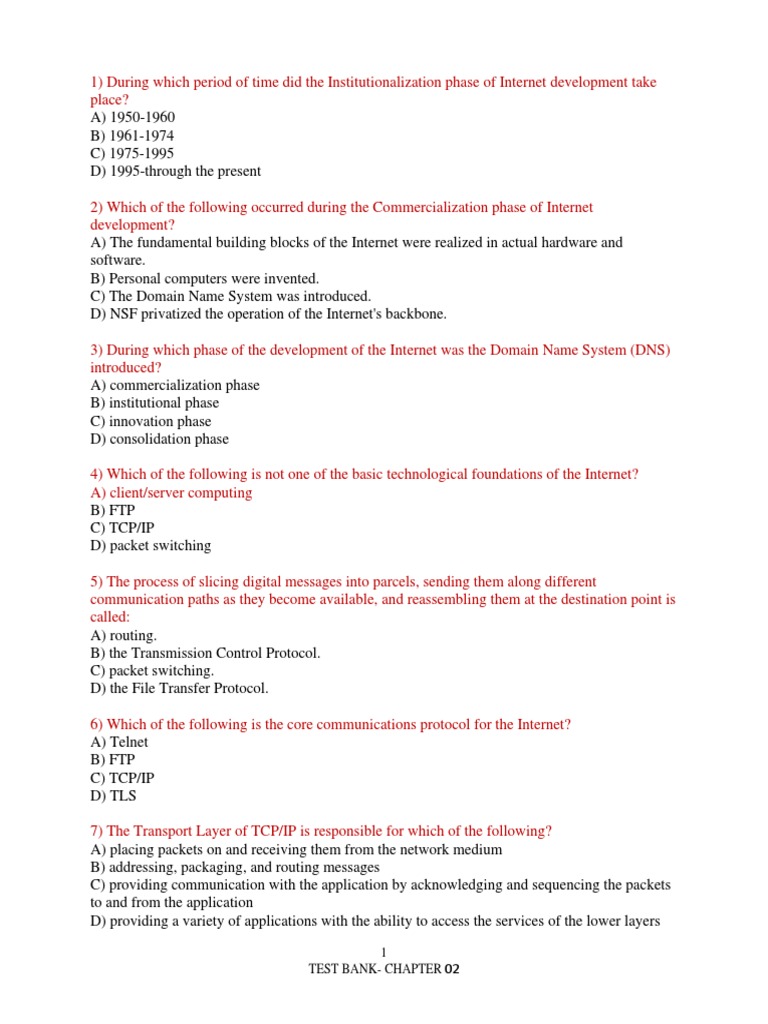 Internet Development Test Bank | PDF | Internet | Computer Network
