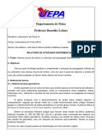 Relatório I - Propagação retilínea da luz