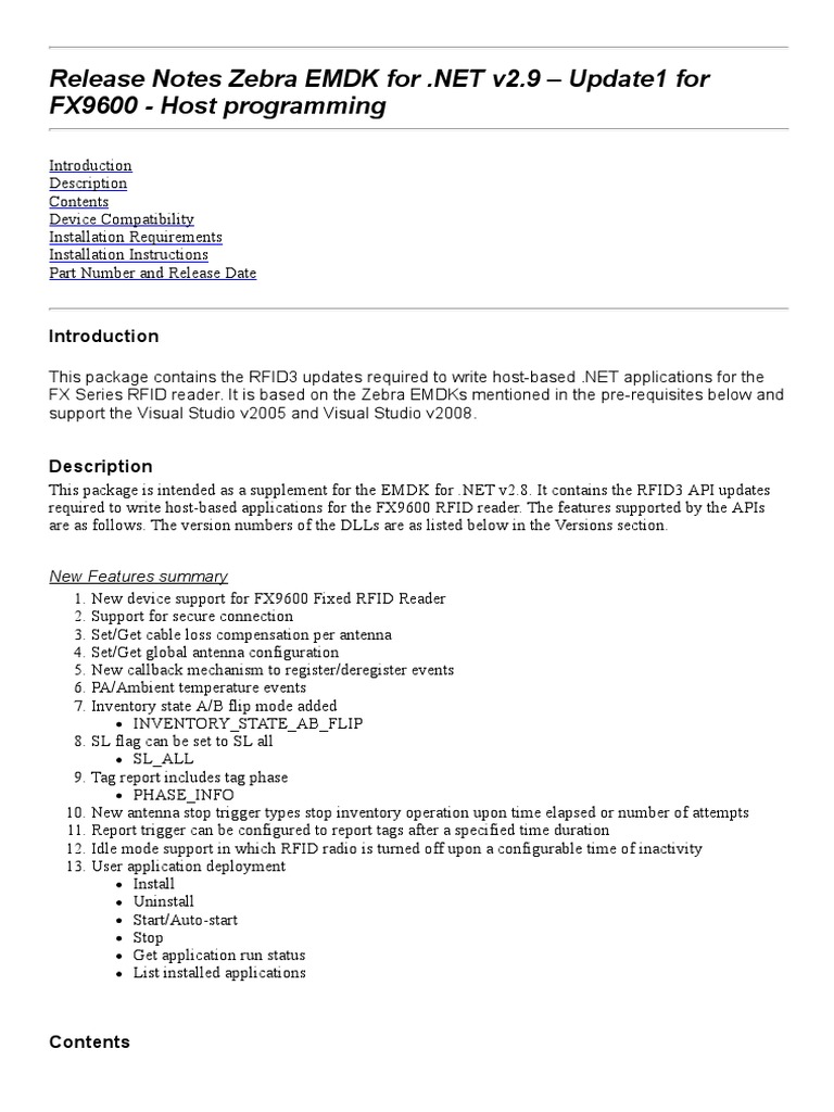 Emdk For Net Version 2 9 Update1 For fx9600 Release Notes | PDF