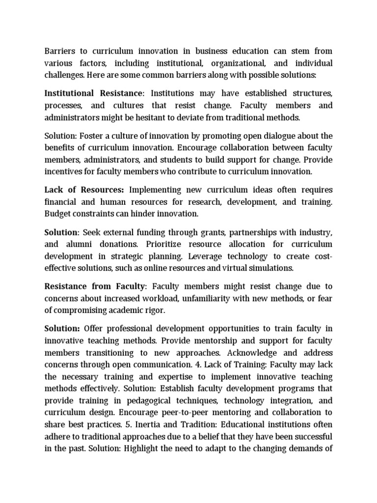 Barriers to curriculum innovation in business education PDF