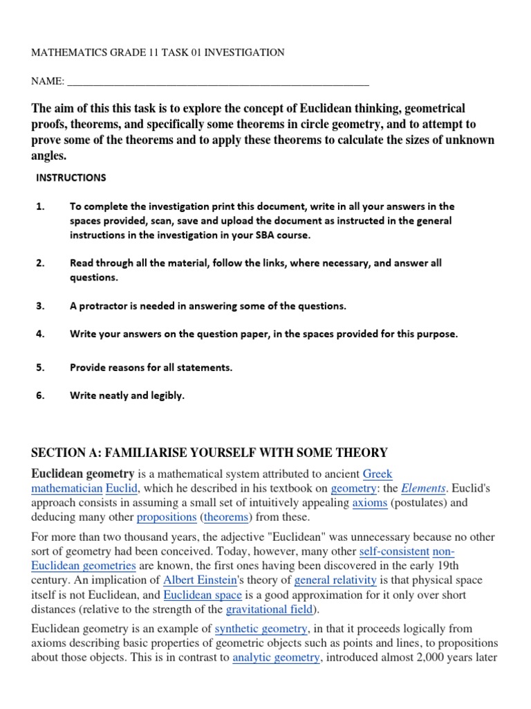 Euclidean Geometry Investigation Task | PDF | Euclidean Geometry | Geometry